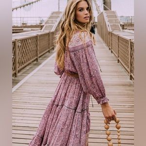 Spell & the Gypsy Collective Dahlia Gown Dress in Mulberry purple size XS